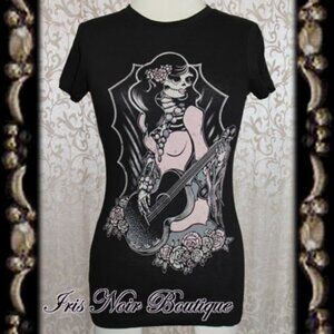 Punk Goth Horror Gothic Lolita Punk Black Guitarista Dead Diva Anime Tee S